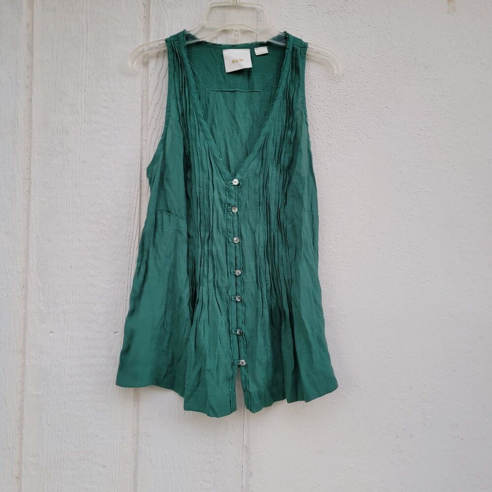Anthropologie Maeve sz xs green Saona pintuck pleated sleeveless blouse